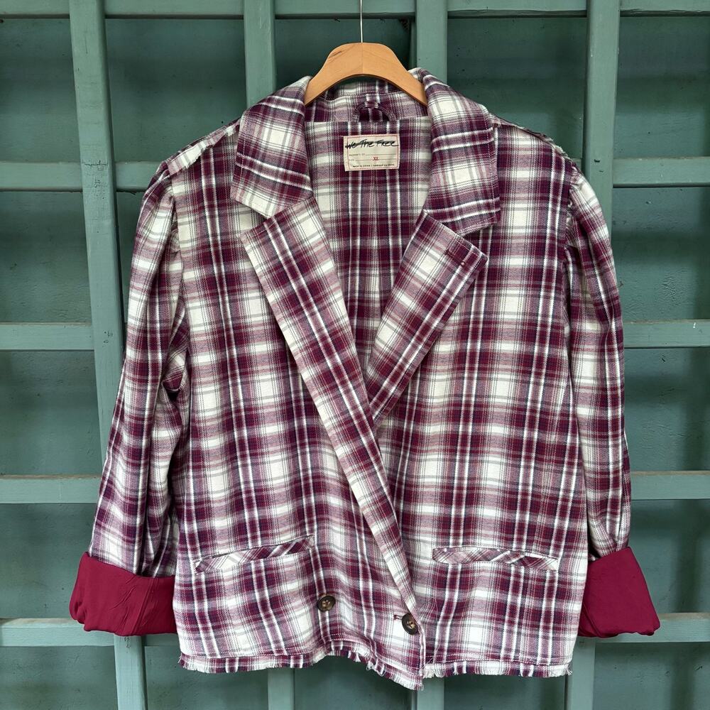 We the Free Plaid Alessandra Flannel Oversized Crop Blazer- sz XL Indie Grunge